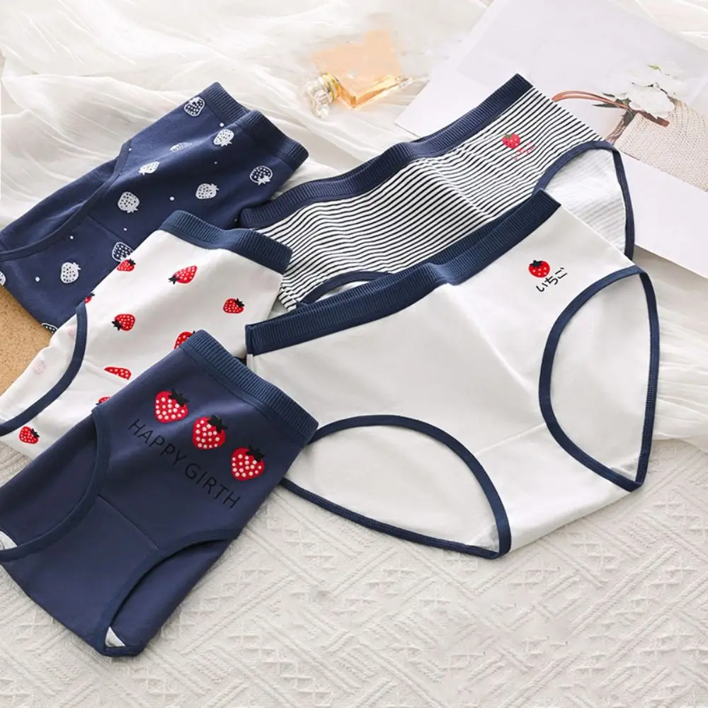 

5PCS Sweet Stripes Love Heart Panties Low Waist Bowknot Strawberry Briefs Underpants Women Underwear Underwear