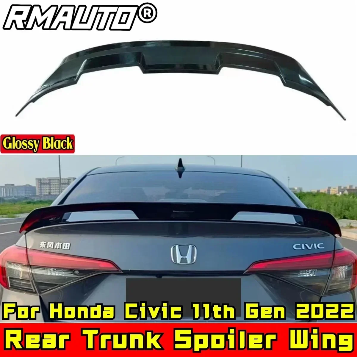 Civic Car Rear Spoiler Carbon Fiber Look GT Style Rear Trunk Spoiler Wing For Honda Civic 11th Gen 2022 Car Accessories