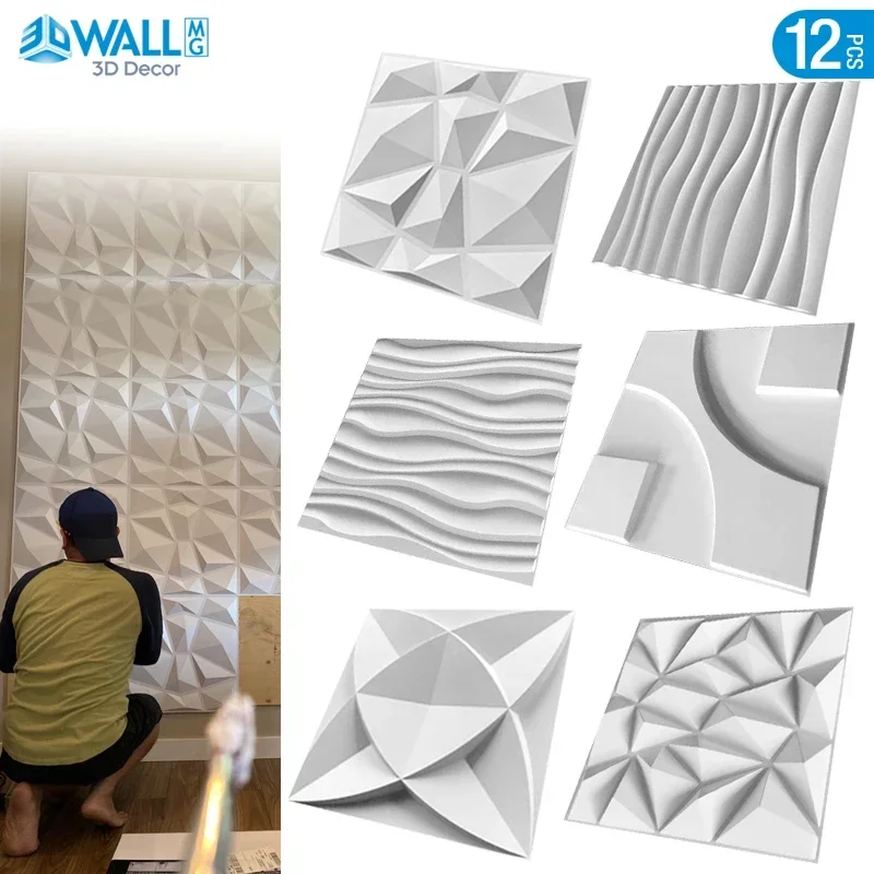 12pcs/box 50x50cm Decor Wallpaper 3D Art Wall Panel background wall decor exterior 3D Carving Embossed escent Colorful Wedding