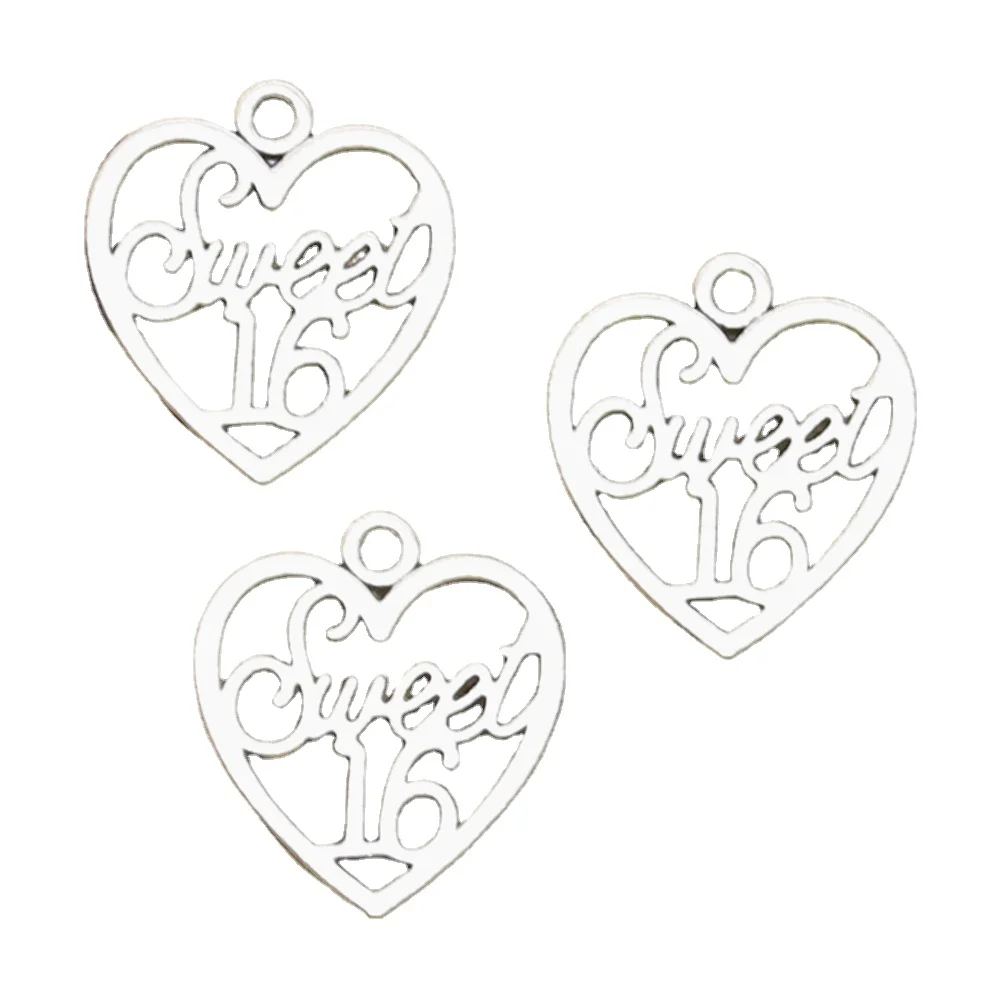 12pcs Charms Heart Sweet 16 21x19mm Antique Making Pendant fit,Vintage Tibetan Silver color,DIY Handmade Jewelry