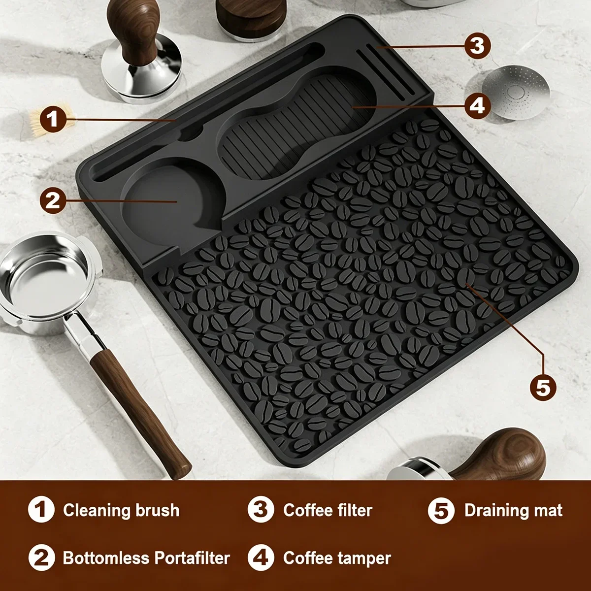 Alfombrilla para Prensar Café Espresso, Compatible con Portafiltros, Estación Profesional de Silicona para Baristas con 