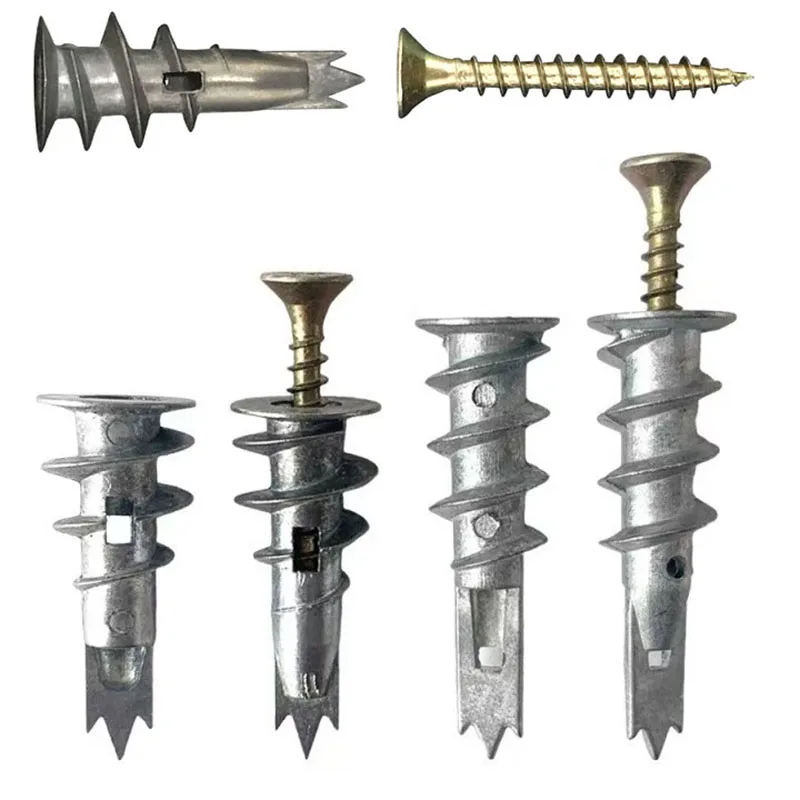 20-200 Sets (40-400pcs) Zinc Alloy Drywall Anchors with Galvanized Phillips Drive Flat Head Screws for Plasterboard Hollow Wall