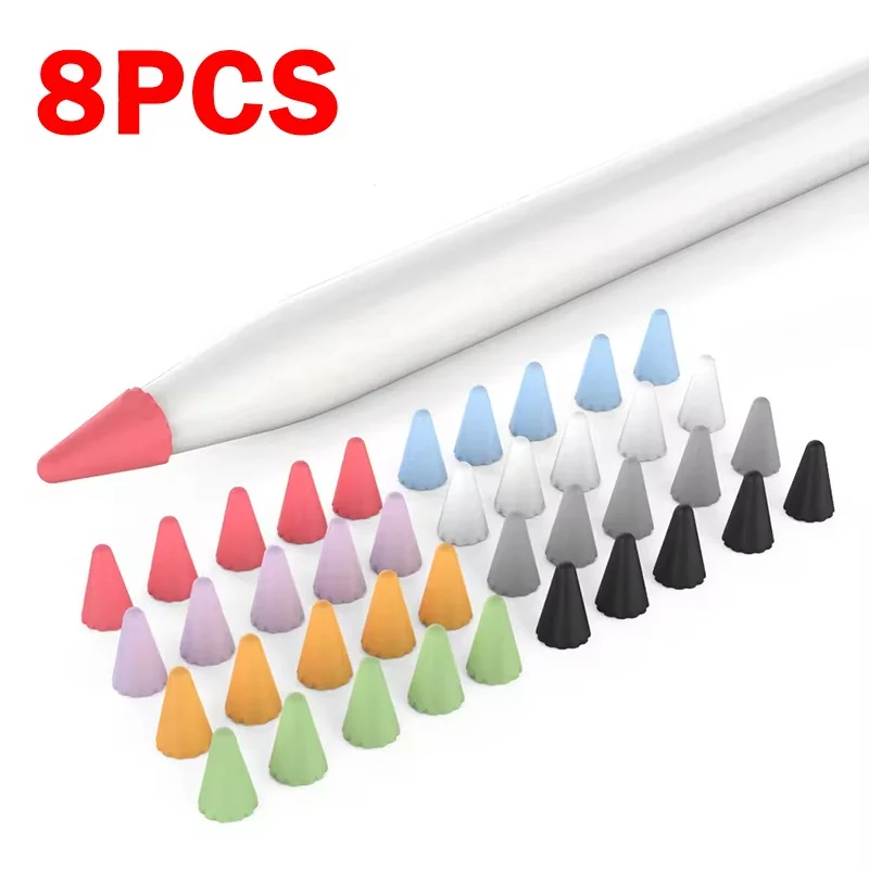 8Pcs School Office Drawing Soft Silicone Tip Case Anti Scratch Sleeve For Apple Pencil 1st 2nd Gen Nib Protector Daily Accessory