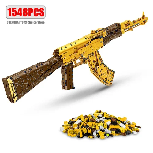 1548 Stücke Gold AK47 Bausteine Pistole Sammlung Spielzeug 1:1 Berühmte Gewehr Modell Bausteine Set Schießbare Simulation Waffe Geschenk