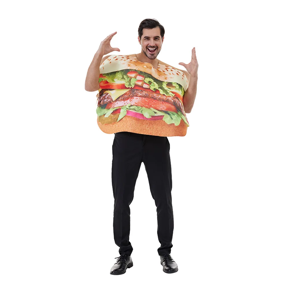 2023 New Style Food Role Hamburger Cosplay Beef Burger Costume Outfit Funny for Adult Halloween