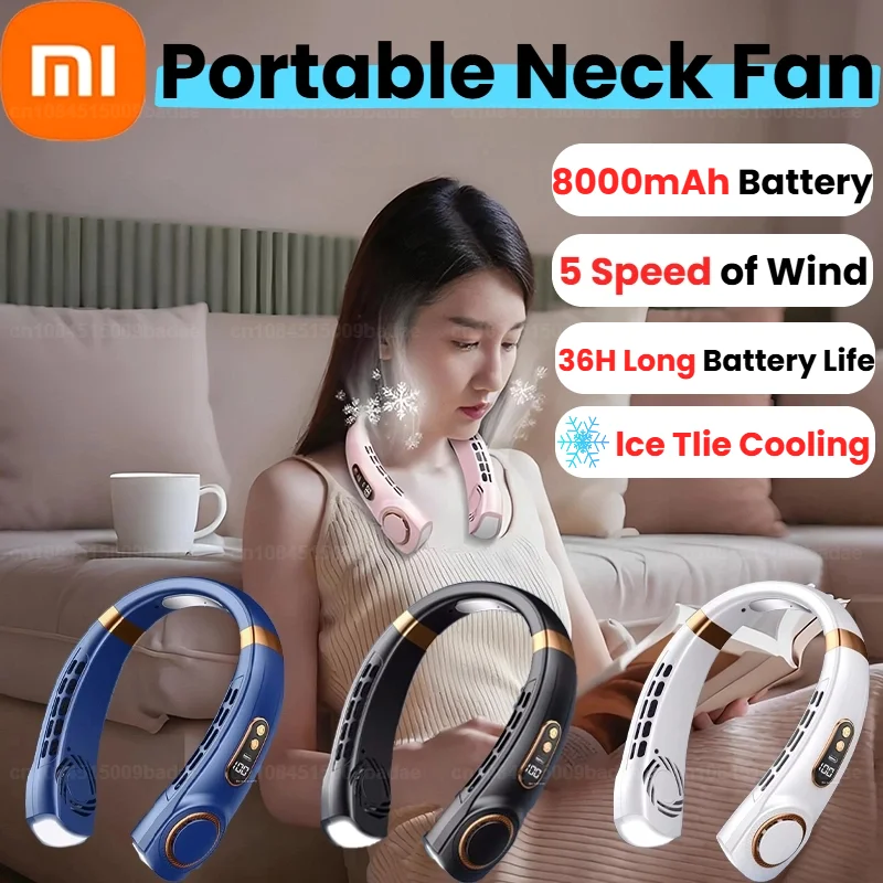 

Xiaomi 8000 мАч USB подвесной вентилятор на шею портативный безлопастной мини перезаряжаемый бесшумный светодиодный цифровой дисплей электрический охладитель холодного воздуха