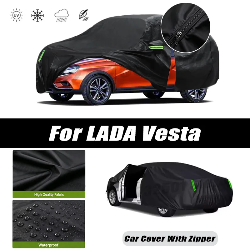 For LADA Vesta Car Covers Outdoor Waterproof Sun Rain Snow Protection UV Car Zipper Design Car Cover Accessories