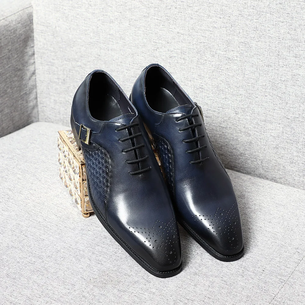 Drop Shipping Classy Men\'s Oxford Dress Shoes Genuine Leather Lace-up Buckle Brogue Business Wedding Party Formal Shoes for Men