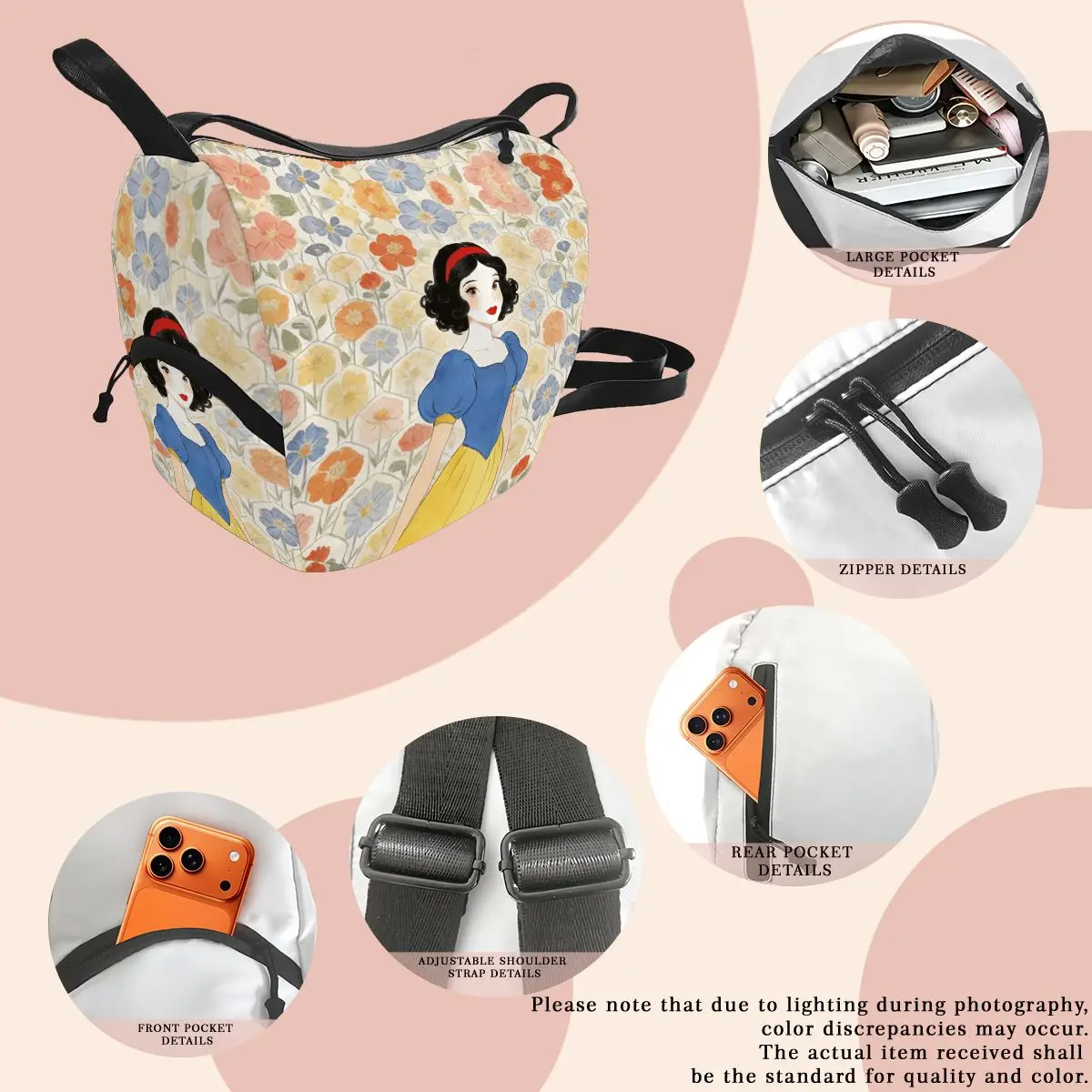 

Disney Snow White Princess Single-Shoulder and Backpack, Dual-Use Multifunctional Fashionable Gift, High-Quality and Cute