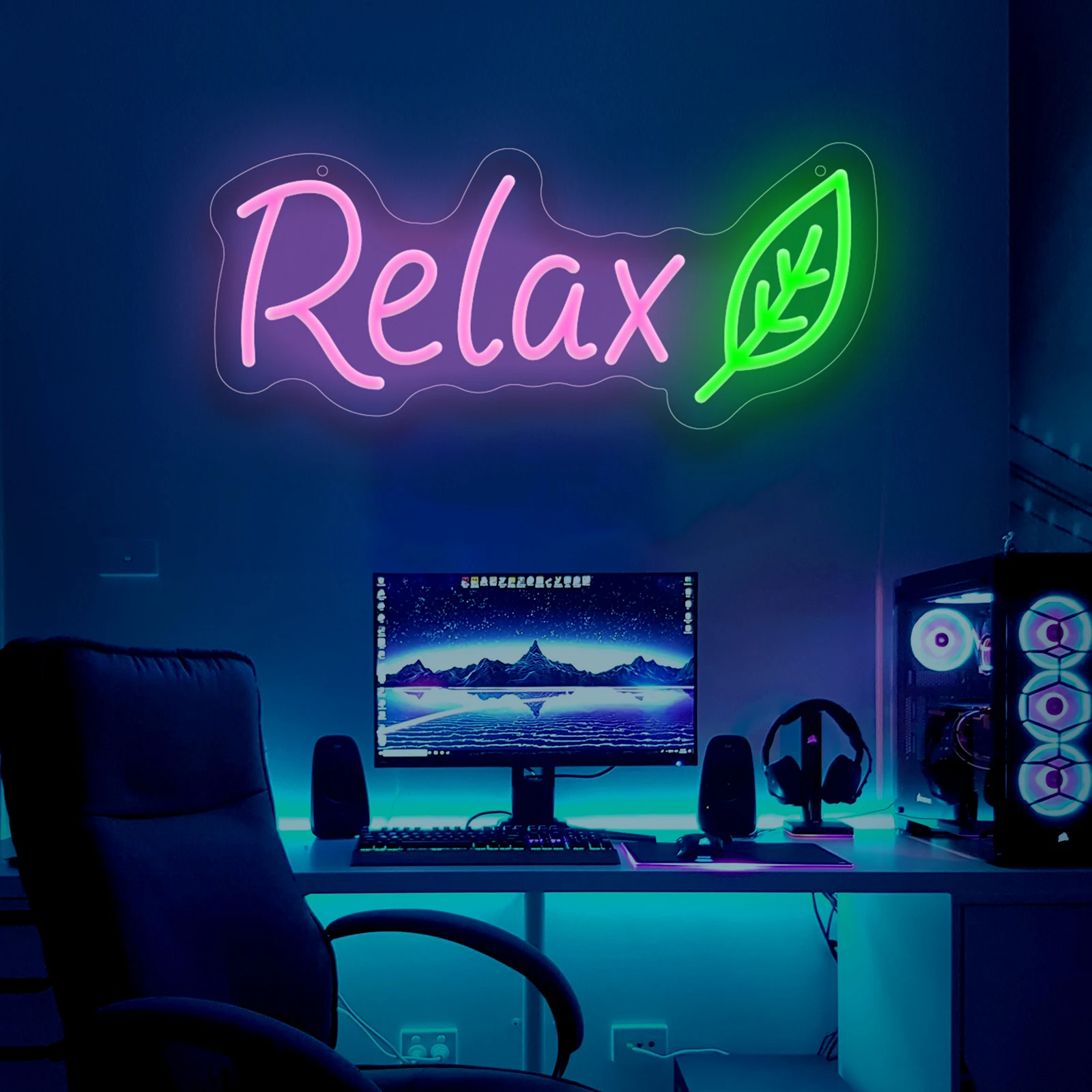 Relax LED Neon Sign Leaf Neon Light USB Powered Dimmable for Relax Room Home Yoga Room Bedroom Wall Decor Stress Relief Gift