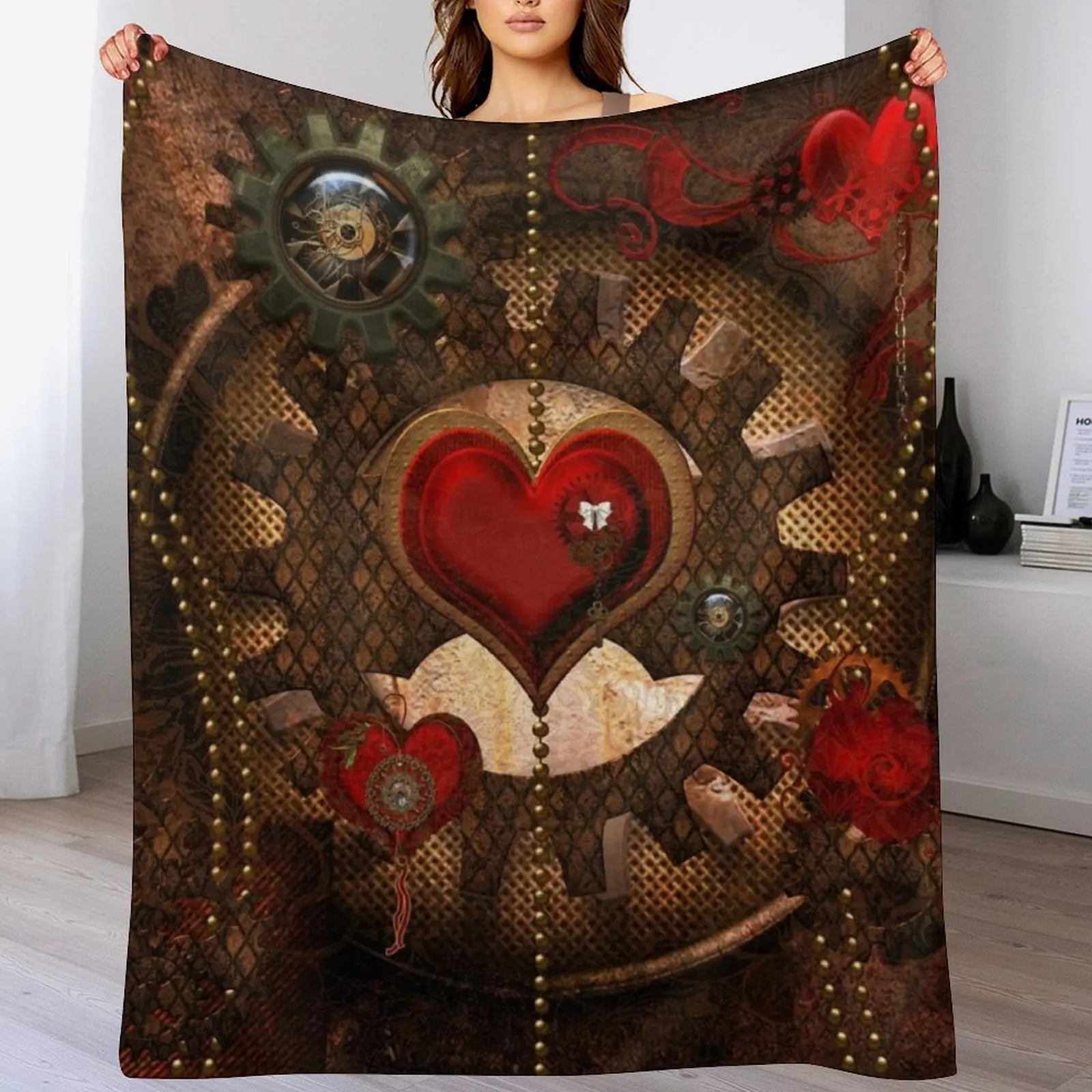 

Steampunk, awesome steampunk heart Throw Blanket Hairys Multi-Purpose Luxury Blankets