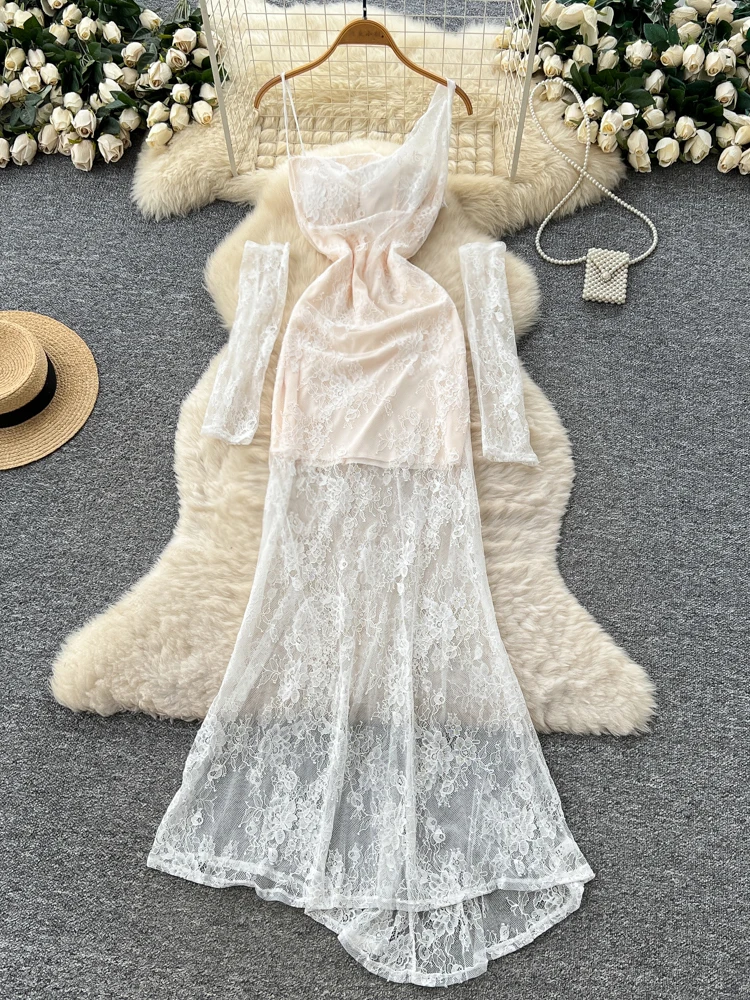 

Ele Lace off oulder Dr Women's Faion Svel High Waist Asymmetrical Hemline Sexy Ci Commute Stand Fit A-L...