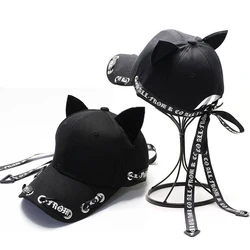 Cotton Long Strap Cap Loli Cute Cat Ears Caps Women Streamer Cap Men Baseball Cap Comfort Y2K Punk JK Student Outdoor Peaked Cap