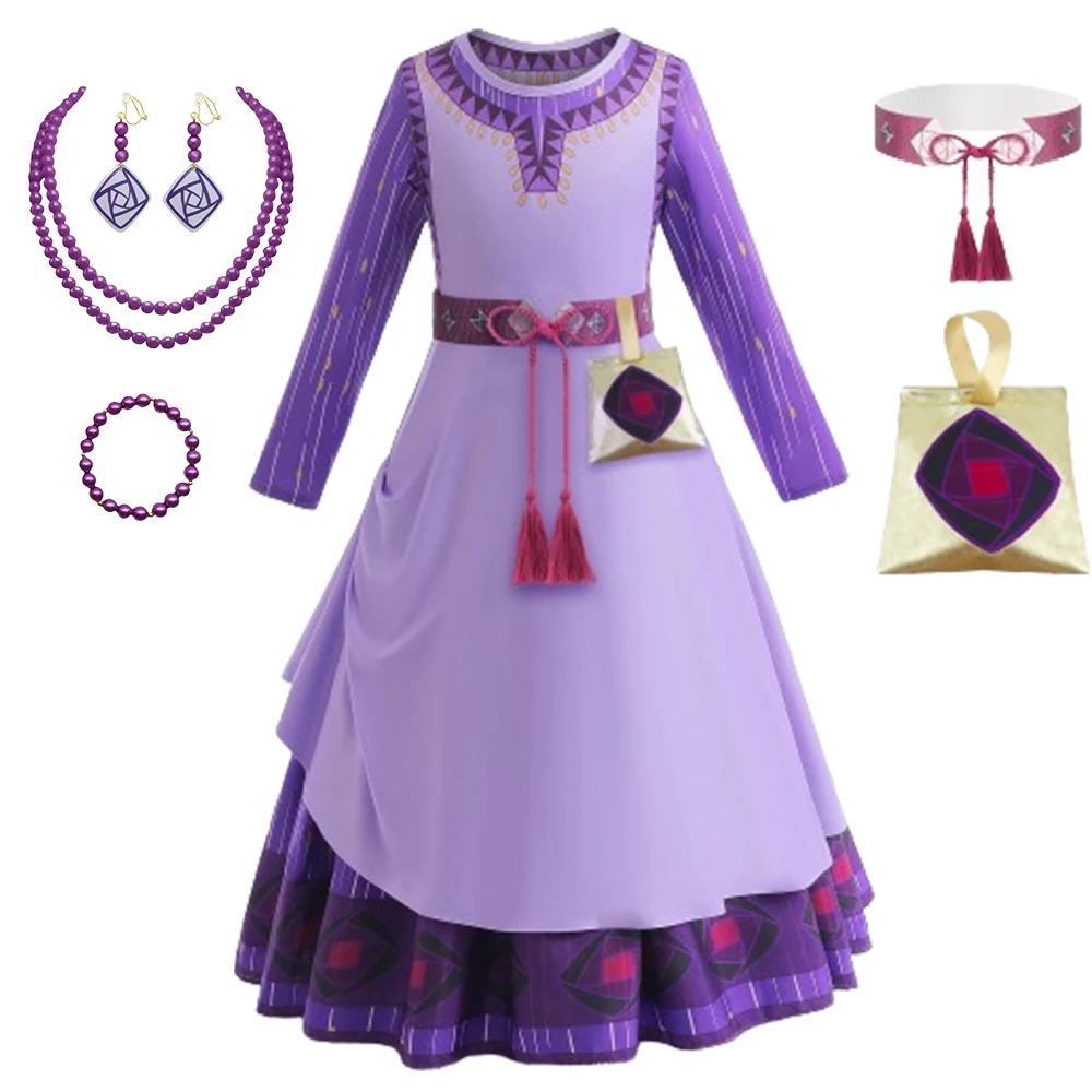 Mädchen Asha Kleid Filmstar Wunsch Cosplay Prinzessin Kostüme Original zubehör Karneval Ostern Party kleid Disney 2024 verkleidet sich