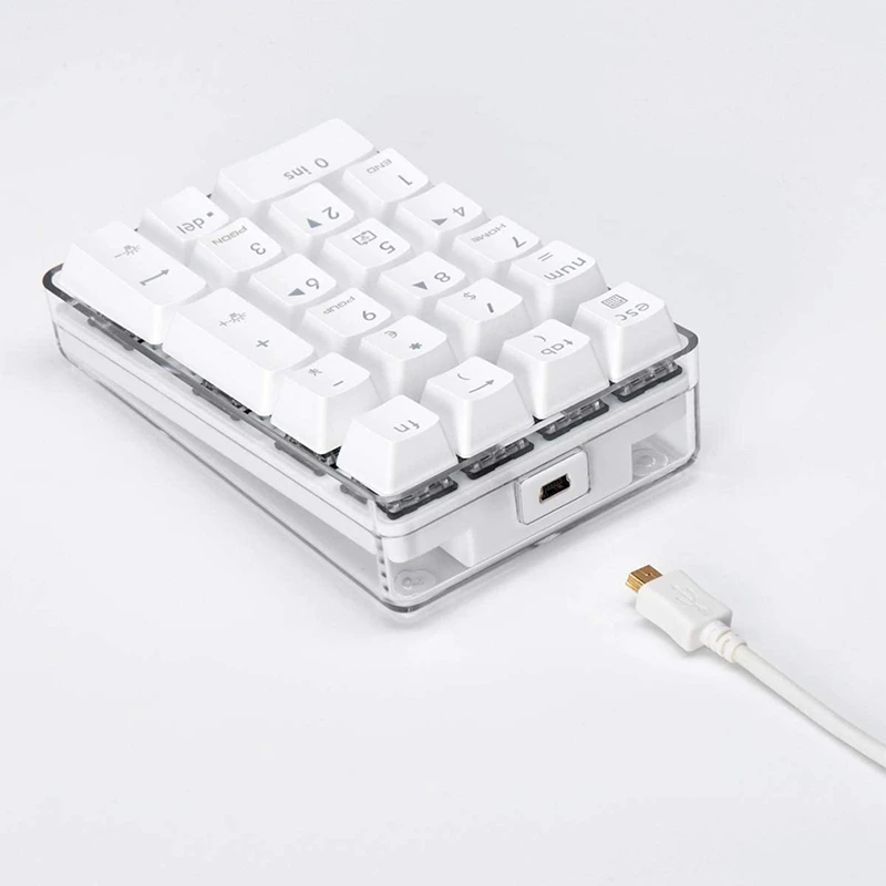 Imagem -03 - Teclado Numérico Mecânico Gateron Brown Switch Wired Gaming Teclado Cristal Case Backlit Branco 21 Teclas Mini Numpad Teclado