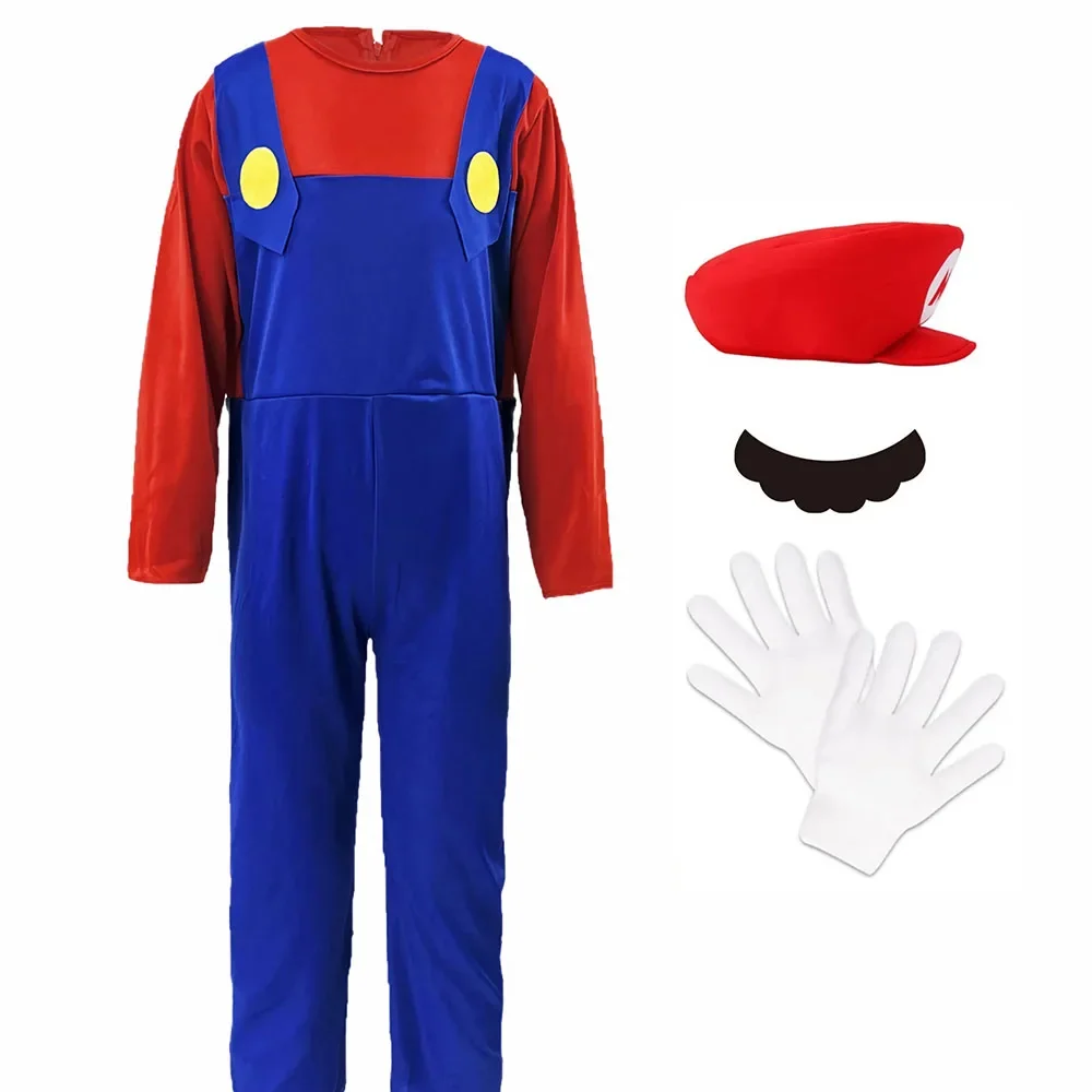 Spiel Jungen Klempner Bros Cosplay Kostüme Lustige Halloween Karneval Outfits für Kinder Erwachsene Fancy Overall mit Hut Schnurrbart Handschuhe