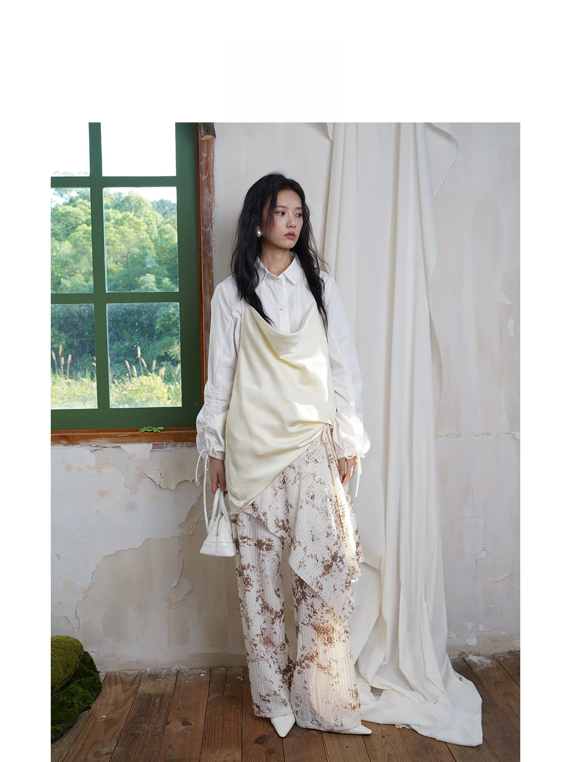 

Elastic Lace Wide Leg Pants Hollow Design Printed Casual Trousers for Women Straight Cut Loose Fit Long Trousers by oll