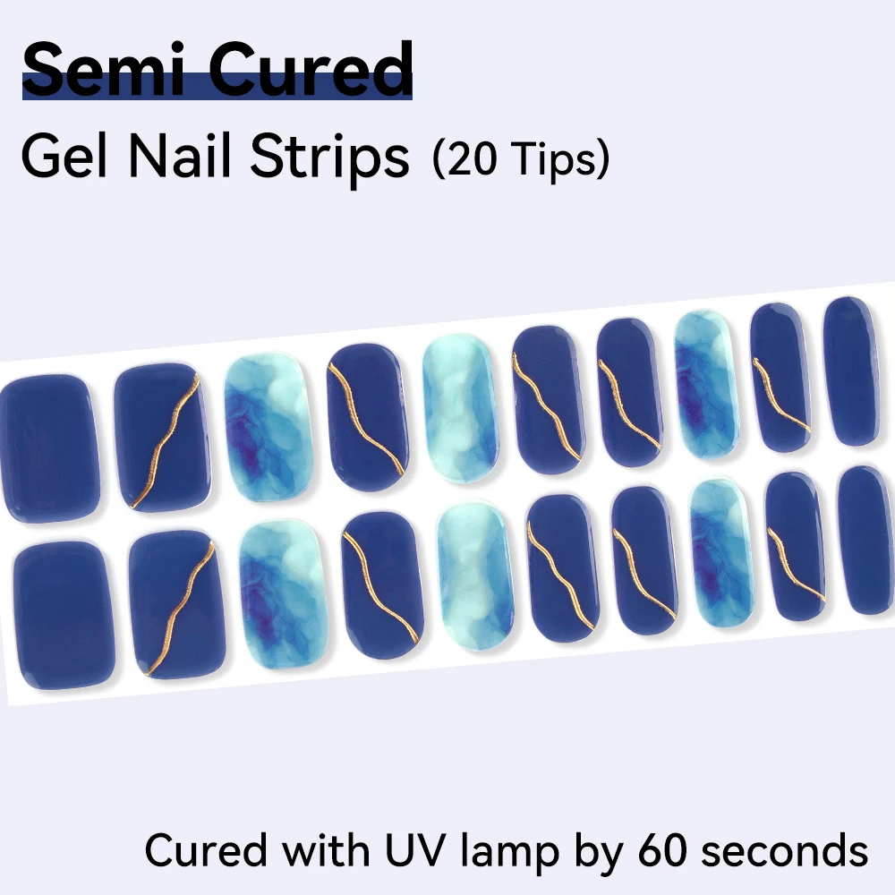 20Tips Semi-Cured Gel Nail Sticker Gradient Color Nail Polish Wraps Long-Lasting Full Cover Gel Sticker UV Lmap Nail File Wooden