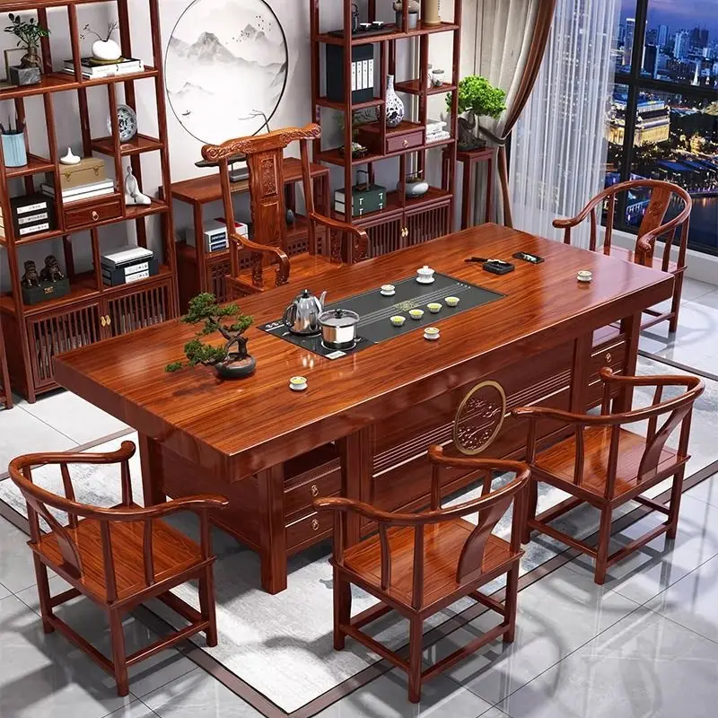 

Large board tea table and chair combination, office, solid wood coffee table, storage