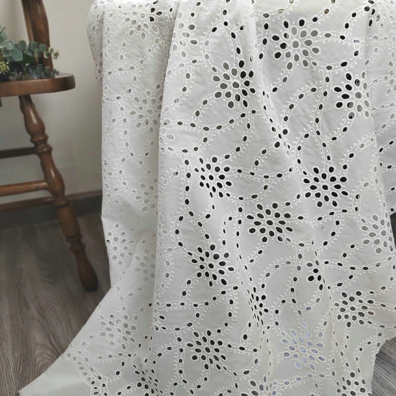 

1meter 130cm Wide Embroidery Lace 100% Cotton Fabric Hollow Small Flower for Sewing Dress Clothes DIY Handmade Crafting