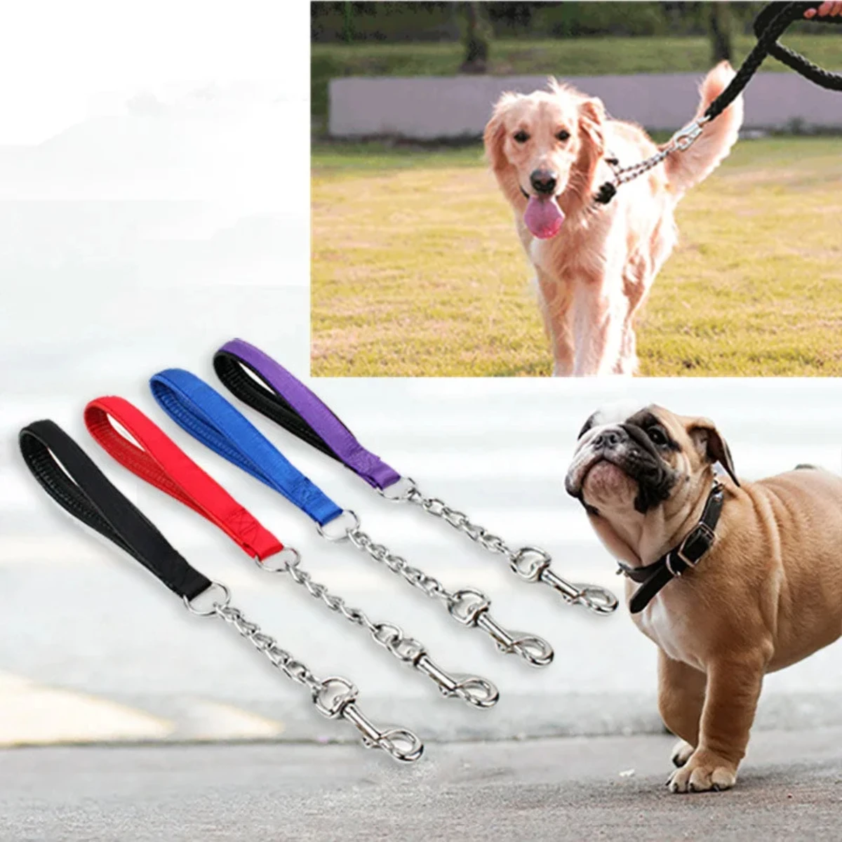 Hundeleine, kurze Hundeleine aus Edelstahl, kaubare Leinen für große Hunde, zum Gehen, Zugseil, Nylon, Hundekette, Haustierprodukte