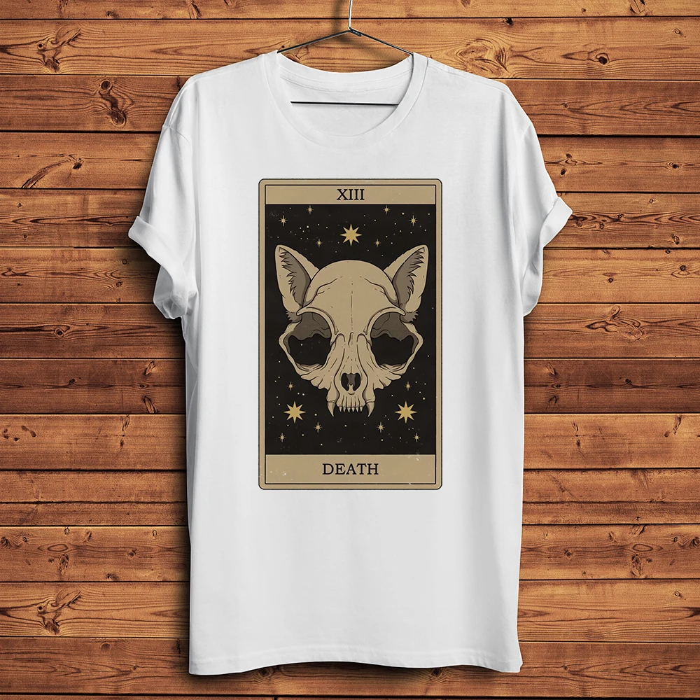 Black Cat Tarot Card Funny Meow T Shirt Men Homme Daily Short Sleeve Causal TShirt Unisex Breathable Streetwear Tee