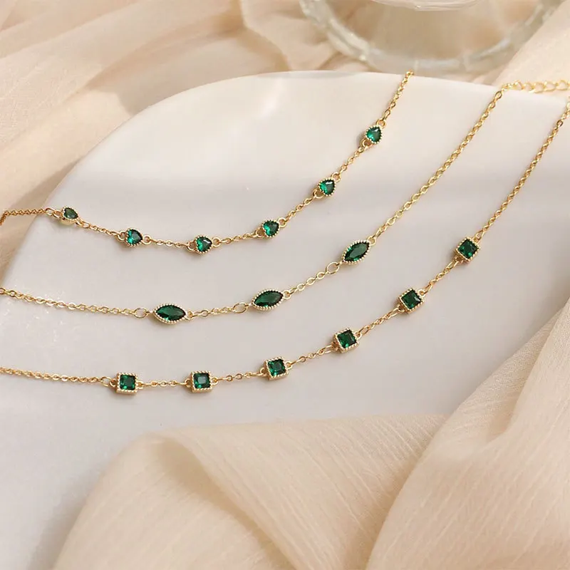 Emerald Zircon Bracelet Women 925 Sterling Silver Plated 14K Gold Luxury Elegant French Mother's Birthday Gift Jewelry