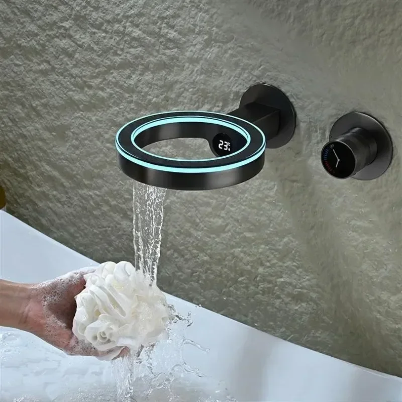 

Bathroom Washbasin Faucet Digital Display Temperature Cold And Hot Mixer Tap Dual Control