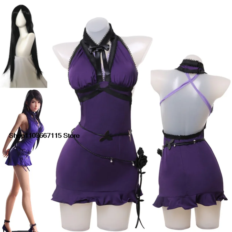 Final Fantasy VII Remake Tifa Lockhart Cosplay Costume Adult Women Party Blue Dress Outfit Halloween Carnival Suit