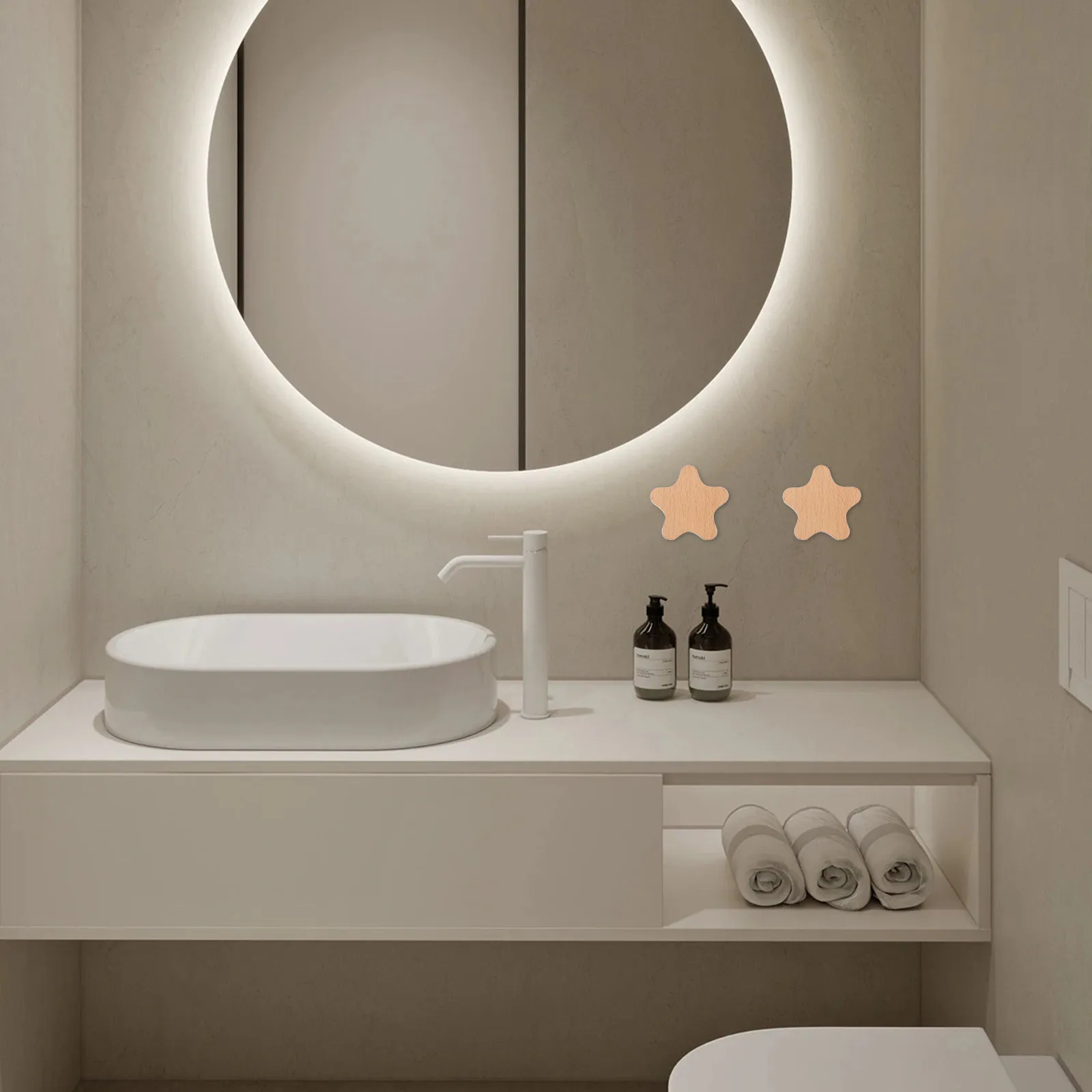 5Pcs Wooden Wall Hat Hooks Creative Star Shape Adhesive Hanging Hats Bags Towels Coats Decorative Wall Mounted Hooks view 4