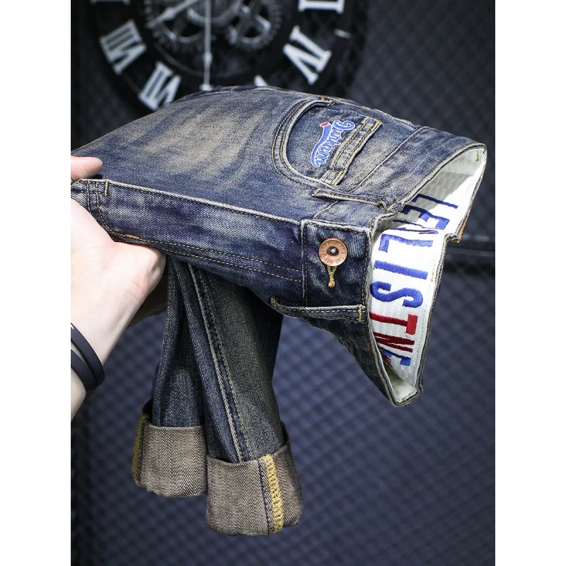 High-End plus Size Distressed Retro Jeans Men's Fashion Street Slim Fit Stretch Pencil Pants Handsome Long Pants