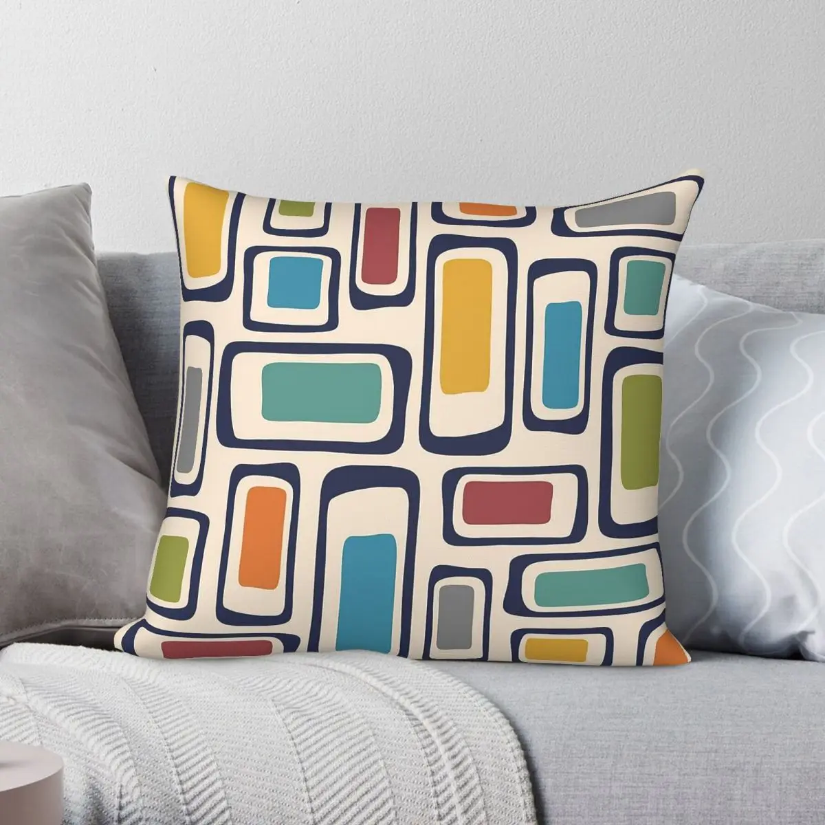 Retro Mid Century Modern Composition Square Pillowcase Polyester Linen Velvet Printed Zip Decor Room Cushion Cover 45x45