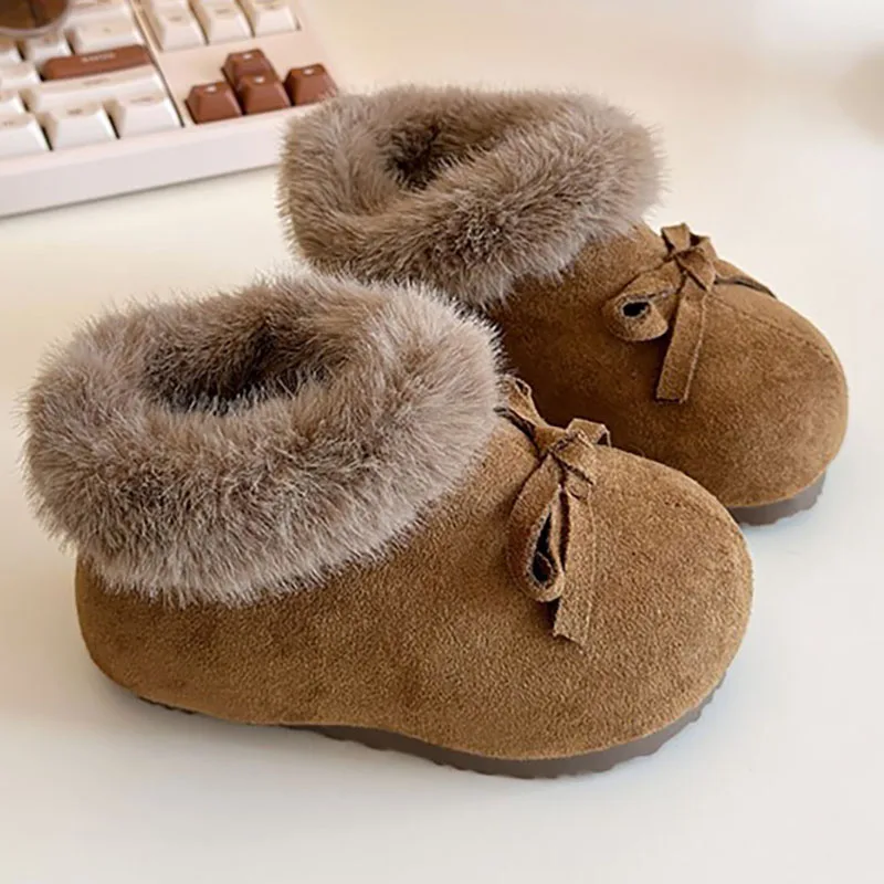 Faux Pelz Winter Schuhe Für Kinder Koreanischen Stil Dicke Warme Baumwolle Schuhe Anti-rutschig Trend Mode Kleines Mädchen plüsch Stiefel