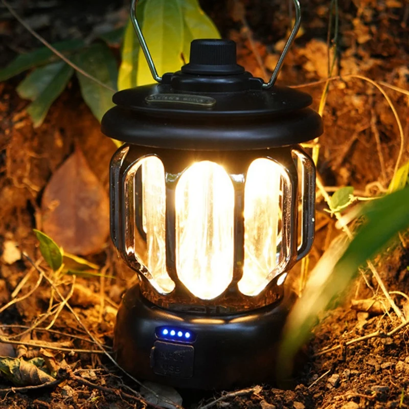 Retro Draagbare Camping Lantaarn 6000Mah Outdoor Kerosine Vintage Kampeerlamp 3 Verlichtingsmodi Tent Licht Voor Wandelen Klimtuin