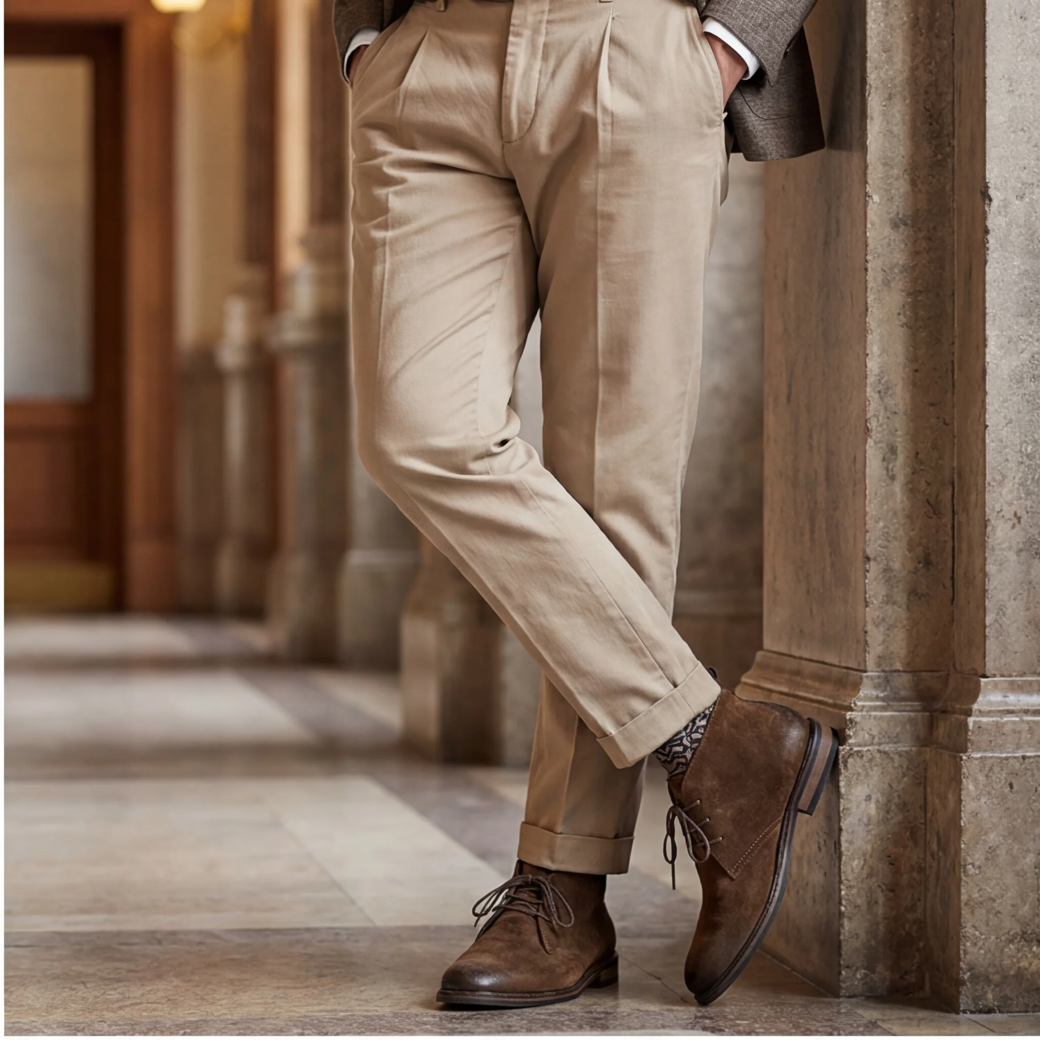 Echte Leder-Wüstenstiefel aus natürlichem Rindsleder, Herren-Chukka-Stiefel, modische, bequeme Marken-Knöchelstiefel aus Leder. # KD598 – Detail 2