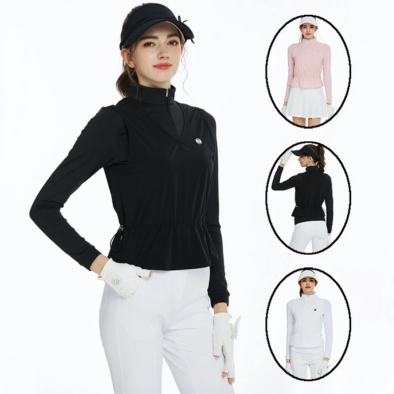 

Blktee женский новый осенний топ для гольфа, дышащие футболки-поло с длинными рукавами, рубашка из двух частей с воротником-стойкой на молнии, женская одежда для гольфа