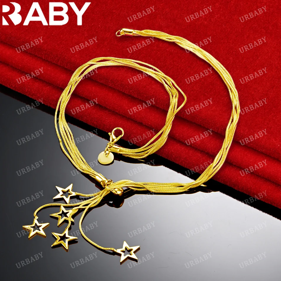 

URBABY 18K Gold Necklaces 18 Inch Snake Chains Stars Pendant Necklace For Women Fashion Fine Jewelry Wholesale