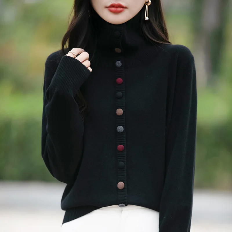 Cardigan Women Sweaters Coats Stand Collar Thick Jackets Full Sleeve Jumpers Coat Y2k Streetwear Elegant Knit Autumn Winter