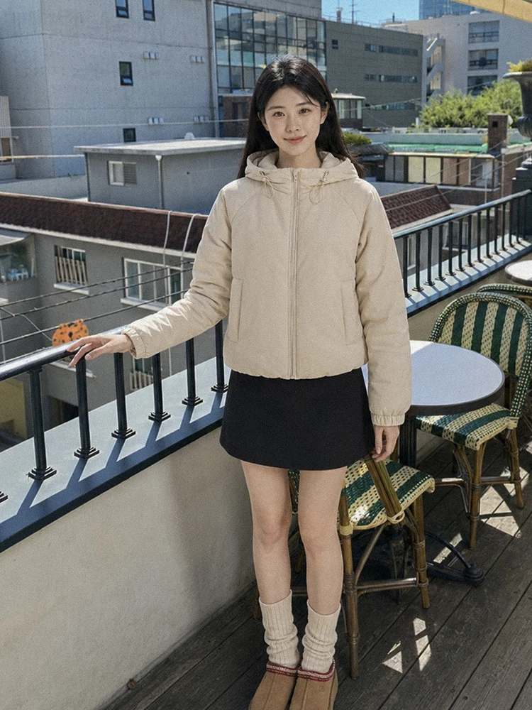 Winter Puff Fluffy Drawstring Hooded Down Jacket Women White Duck Down Short Parker Outwear Female Waterproof Zipper Down Jacket