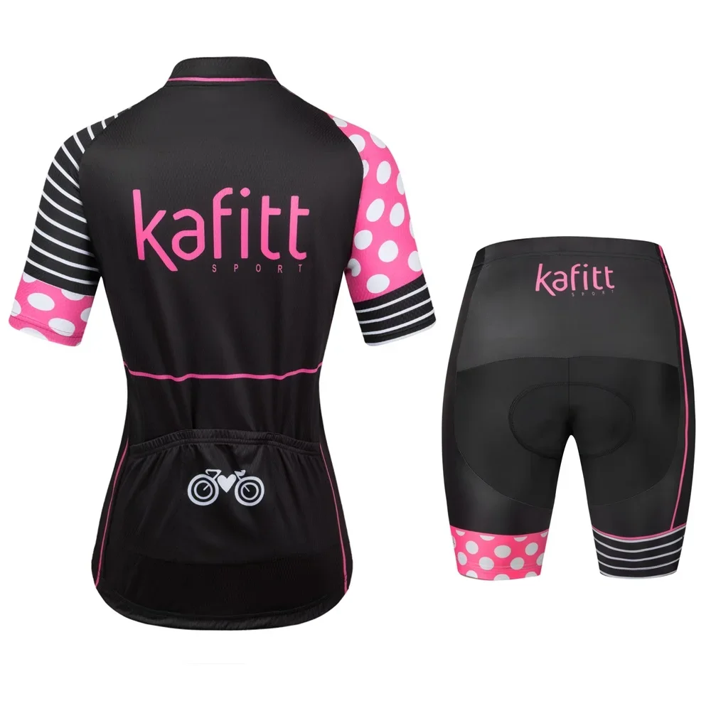 Kafitt Professional Women‘s Short Sleeve Cycling Jersey Sets Bicycle Quick-drying Macacao Feminino Breathable 20D Pad 2 Pieces