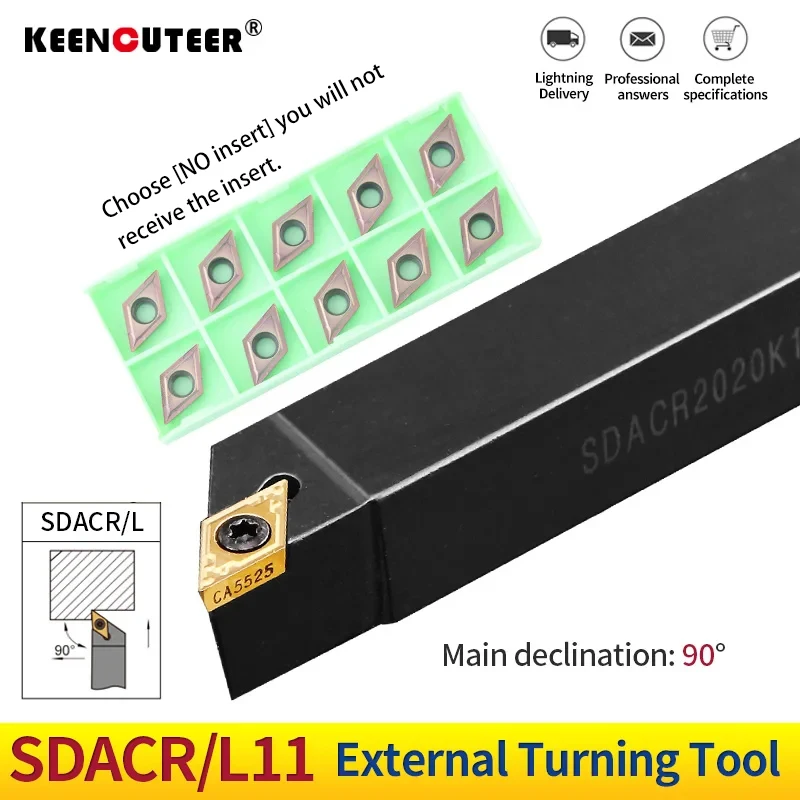 

1pc SDACR1212H11 SDACR1616H11 SDACR2020K11 External Turning Tool Holder DCMT Carbide Inserts Lathe CNC Cutting Tools Set