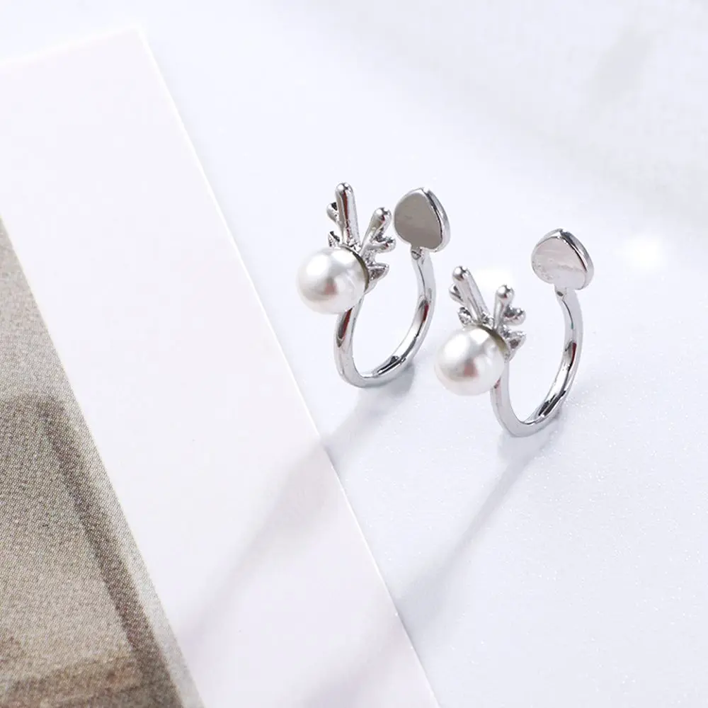 هدية الأزياء والمجوهرات كليب القرط الأحمر الأبيض الغضروف مسمار الأيائل الأذن كليب اللؤلؤ الأذن كليب الكورية نمط أقراط عيد الميلاد #1