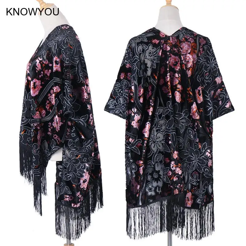 Long Purple Tassel Beach Cover-Up Luxury Holiday Jacquard Plush Kimono Long Cardigan Elegant Pashmina Casual Shawl Women's Scarf