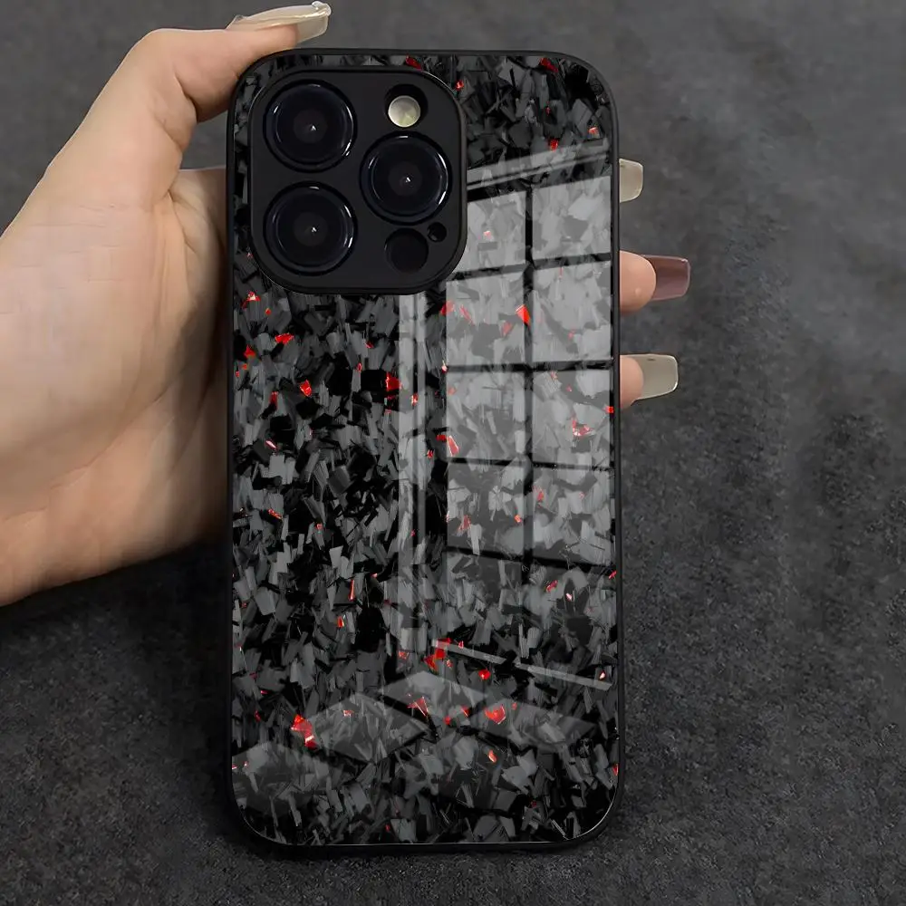 Geschmiedete Carbon Fundas Handyhülle für iPhone 17 Air 16 E Pro Max 15 14 13 Mini 12 Pro 11 XS Max 7 8 Plus Schwarze Glasabdeckung