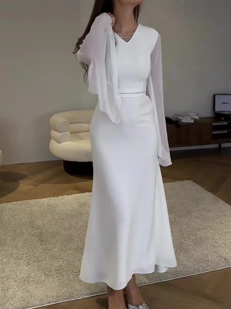 Spring Long Dress Women White Elegant Long Sleeve Dresses Party Evening Slim Maxi Dress Female Casual Chic Wrap Hip Vestidos