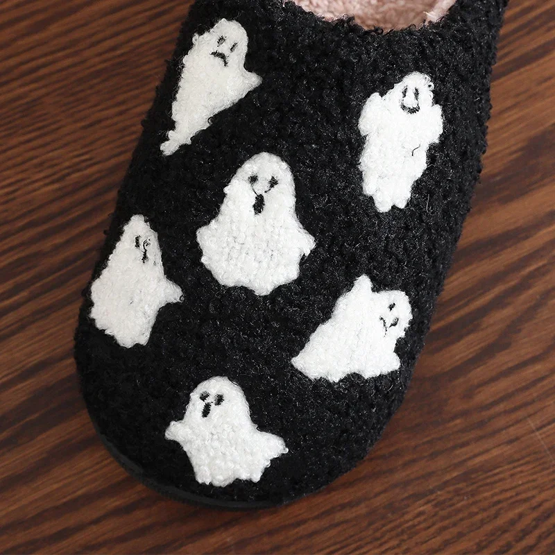 Halloween Ghost Cotton Slippers Home Flat Indoor Scream Slipper Non-slip Thickened Shoes Women Men Skull Slippers Halloween Gift