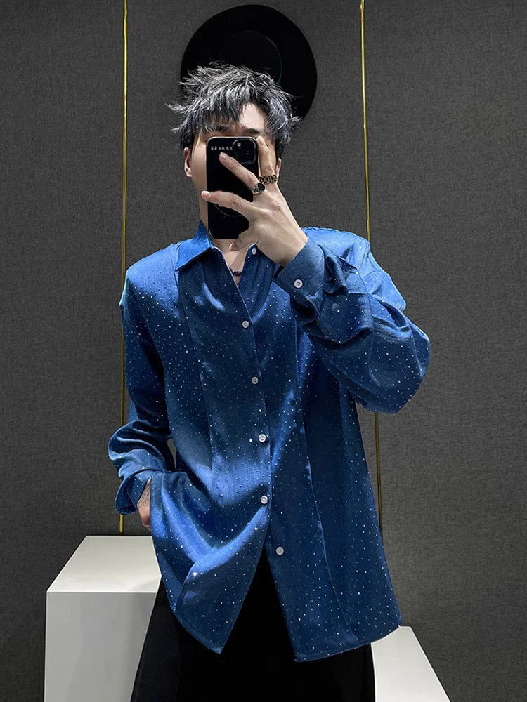 Stylish Starry Sky Hot Diamond Long-sleeve Shirts Men's 2025 Spring Autumn New Loose Comfort Trendy Tops Fashion Handsome Shirts