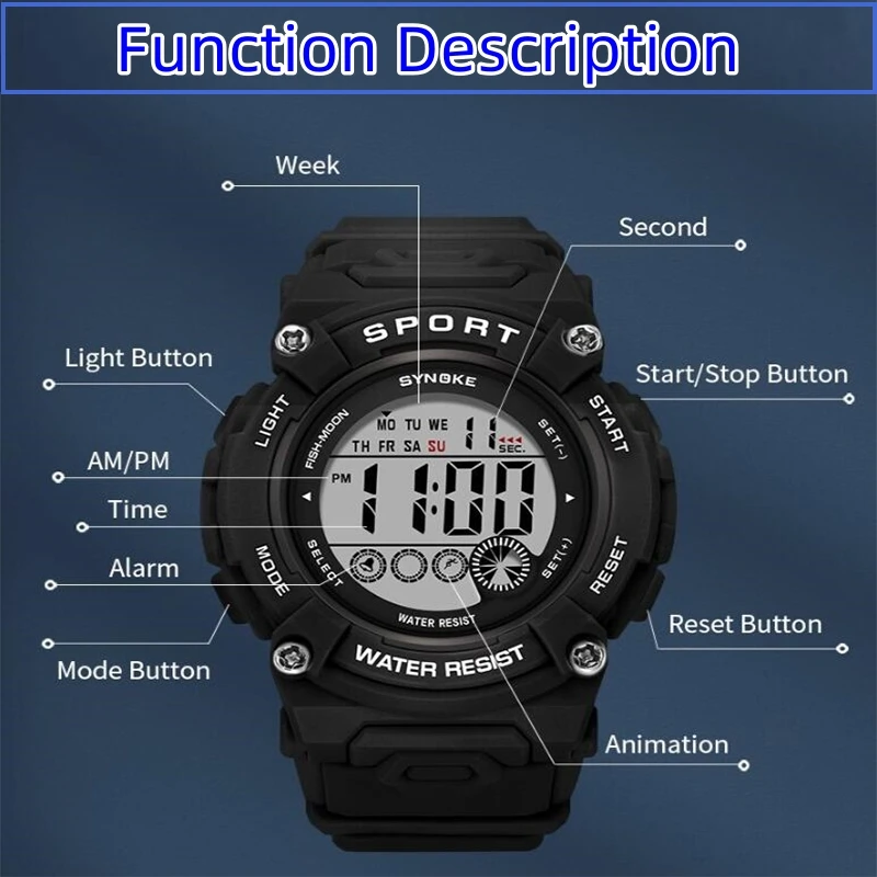 Synoke Shockproof Digital Sport\'s Watches Fashion PU Strap 50M Waterproof Colorful Light Led Chronograph Women\'s Wristwatch