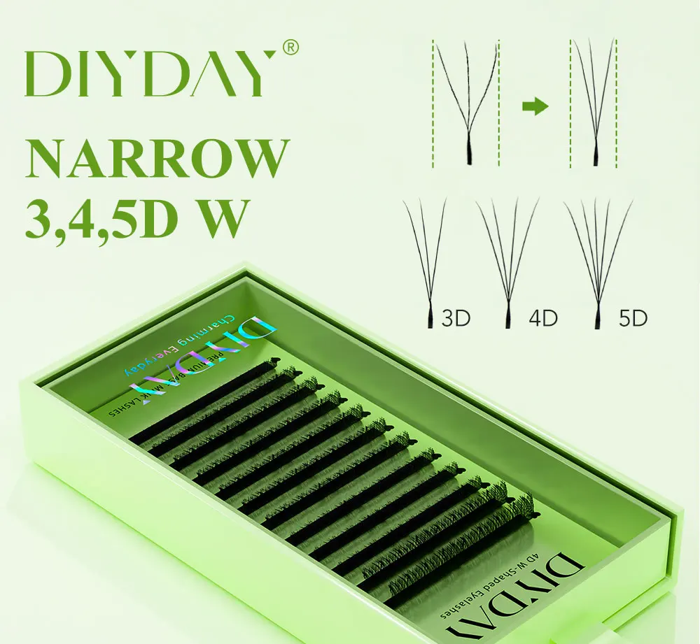 DIYDAY Narrow 3d 4d 5d Eyelash Extension V-Shaped Volume Fans W Shape Eyelashes BASF Natural Dense Faux Mink Lashes