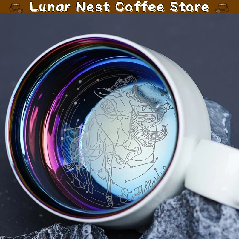 New Fancicraft Ceramic Constellation Coffee Mug Engraved Ring Cup With Saucer Creative Birthday Gift For Home Office Use Barista